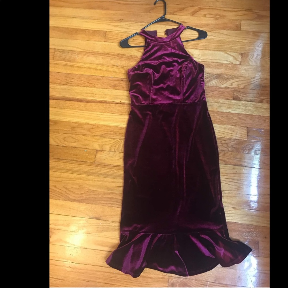 Velvet Lace Up Back Cocktail Dress w/ Ruffle Hem